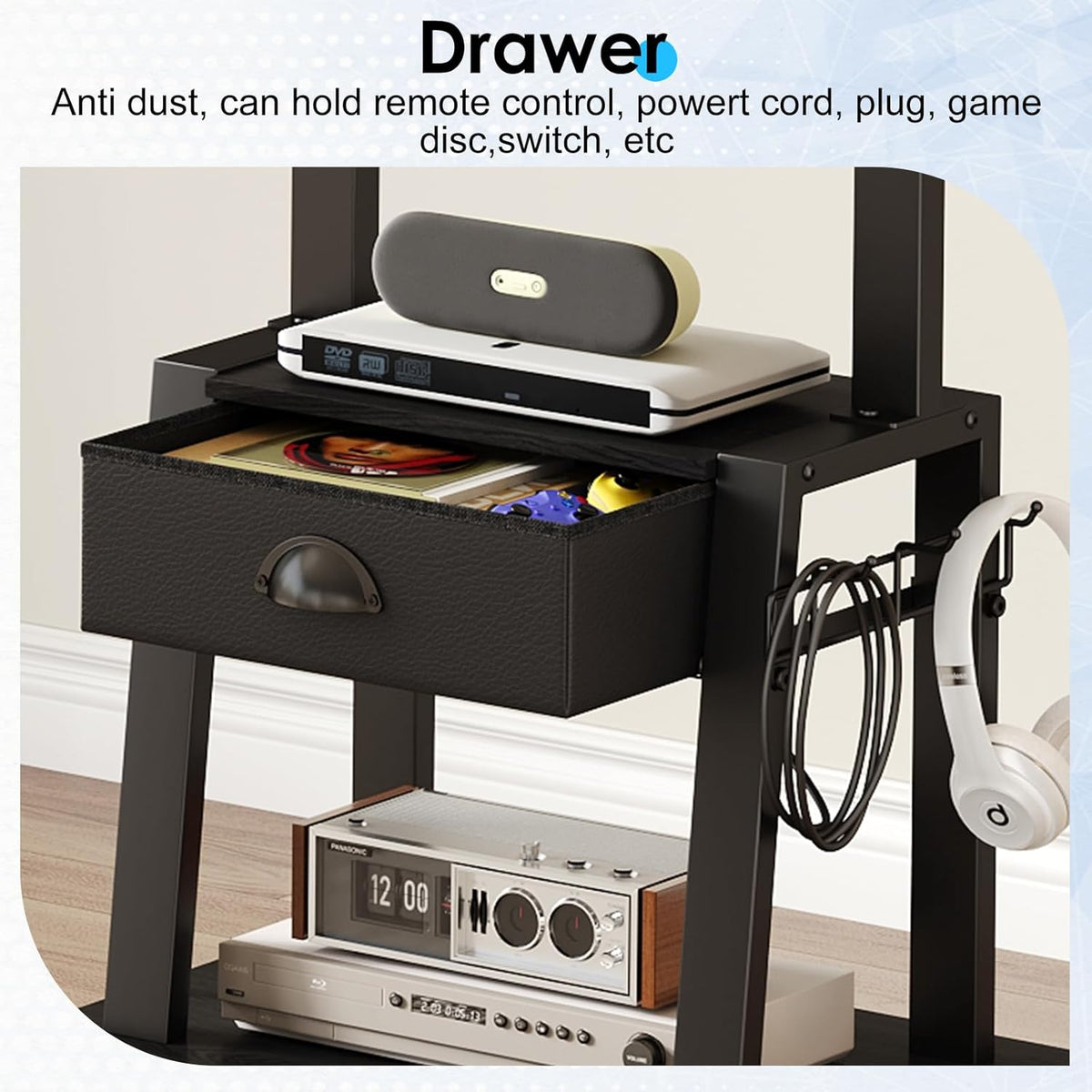 Mobile TV Stand with Drawer for 23-60 Inch TVs,Tilt Rolling TV Cart on Wheels with 2 Shelves Adjustable Height Portable TV Stand for Bedroom/Living Room Holds up to 50 lbs Max VESA 400x400mm