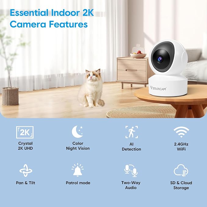 VSTARCAM 2K Indoor Security Camera, 3MP Pet Camera with Phone App, 360° Pan/Tilt Dog Camera for Home Security, AI Human Detection, Color Night Vision, 2-Way Audio, Support 256GB SD Card, 2.4G WiFi