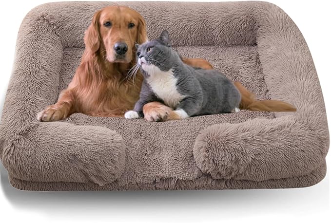 Dog Beds Medium Large Size Dog, Calming Dog Bed with Removable Washable Cover, Waterproof Lining and Nonskid Bottom(Beige Brown,S)