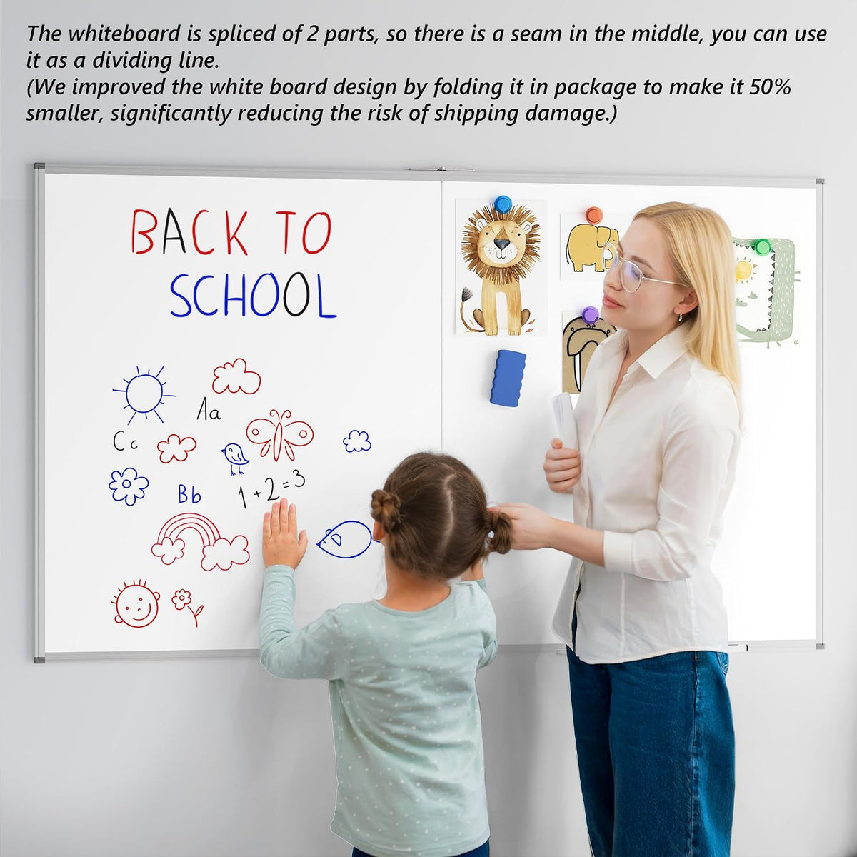 Magnetic White Board Dry Erase Board for Wall, 60" x 36" (5' X 3') Wall-Mounted Large Giant Whiteboard for School, Classroom, Office & Home