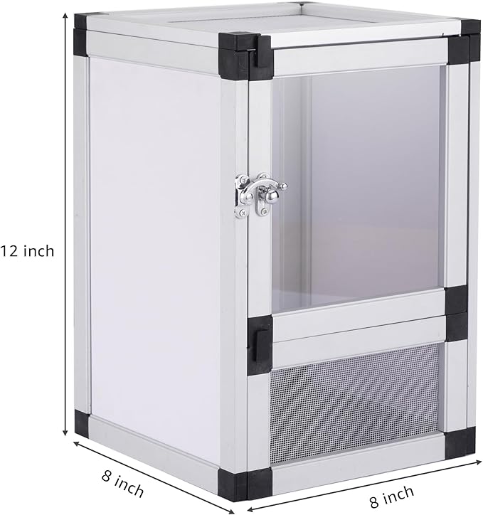 Small Reptile Cage Hatching Habitat,Toxirium 8" x 8" x 12" Screen & Acrylic Doors, Ventilated Terrarium for Lizards, Snakes, Frogs, Easy Assembly, Two Doors