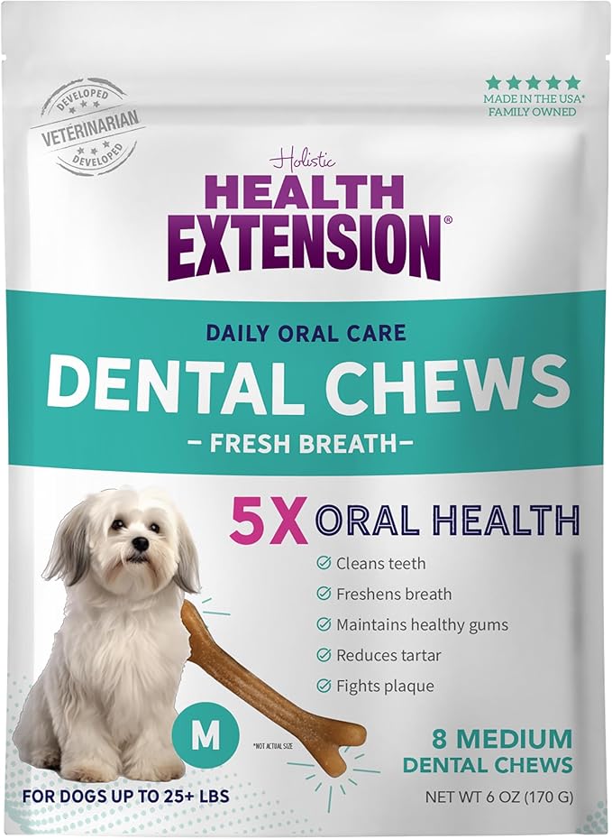 Health Extension Fresh Breath Dental Bones for Dogs, 8 Medium Bones – Supports Dental Health, Freshens Breath, Ideal for Puppy Training (Pack of 1)