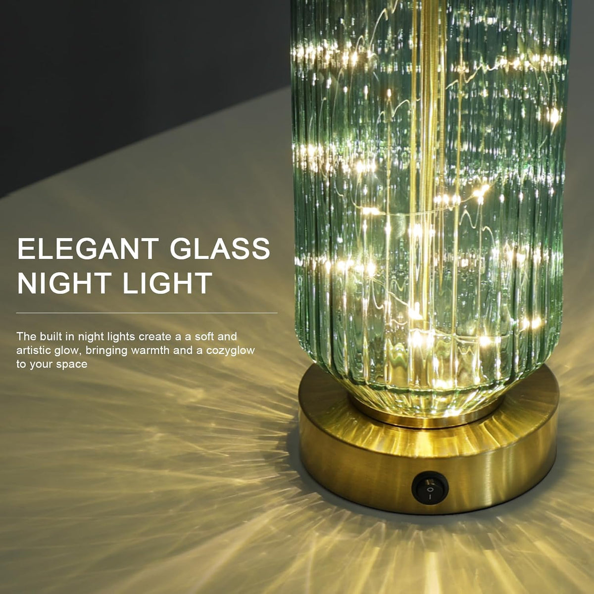 Oneach 24.5" Bedside Table Lamps Set of 2, Green Glass Nightstand Lamps with USB A+C Charging Ports and Night Light, Gold Modern Lamps for Bedroom, Living Room, End Table (2 Bulbs Included)