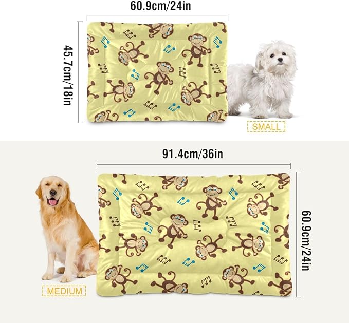 Dancing Monkey Music Notes Pet Bed Cute Dog Bed Mat Absorbing Non Slip Pad Pet Sleeping Mat for Small, Medium, and Large Dogs Puppy Cat 24 in x 18 in