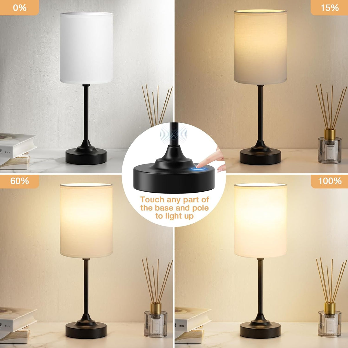 Fenmzee Small Bedside Lamp for Bedroom - 3-Way Dimmable Touch Table Lamp