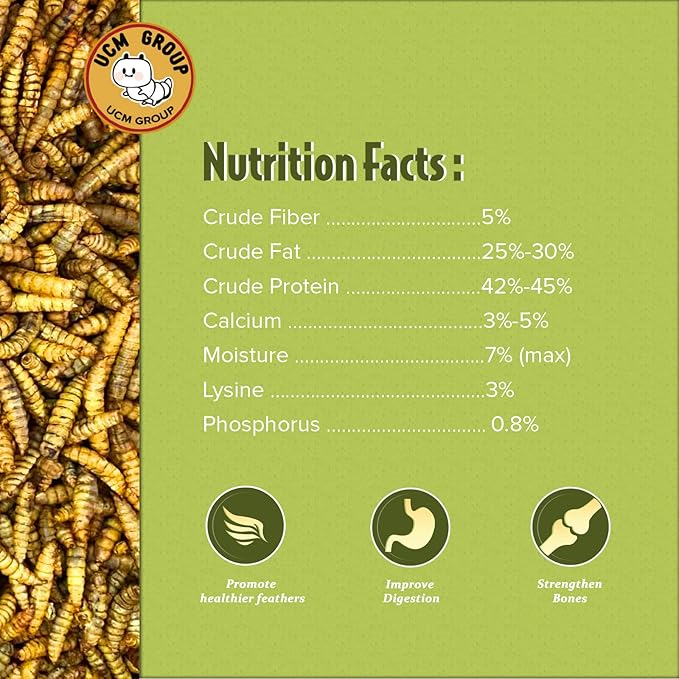UCM Group 20LB Dried Black Soldier Fly Larvae for Chicken, Poultry, Wild Birds,100% Natural Non-GMO, No Additives, Treat, More Calcium Chicken Treats Than Mealworms，4 Packs