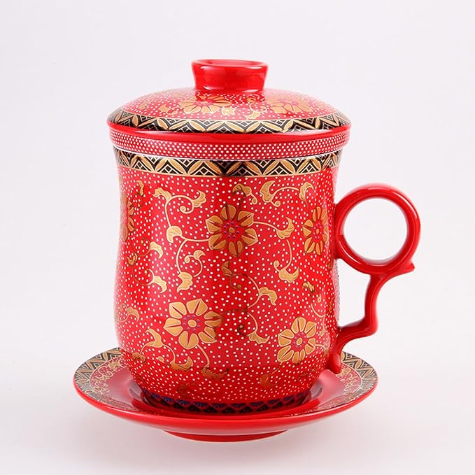 Porcelain Tea Cup with Infuser Lid and Saucer Sets