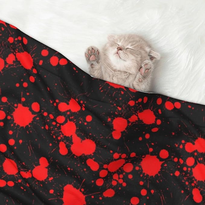 Pet Blanket for Travel and Home, Classic Horror Blood Splatter Black, Reversible Plush Dot Design with Soft Grip Texture on One Side Perfect for Car Seats Moving Vehicles