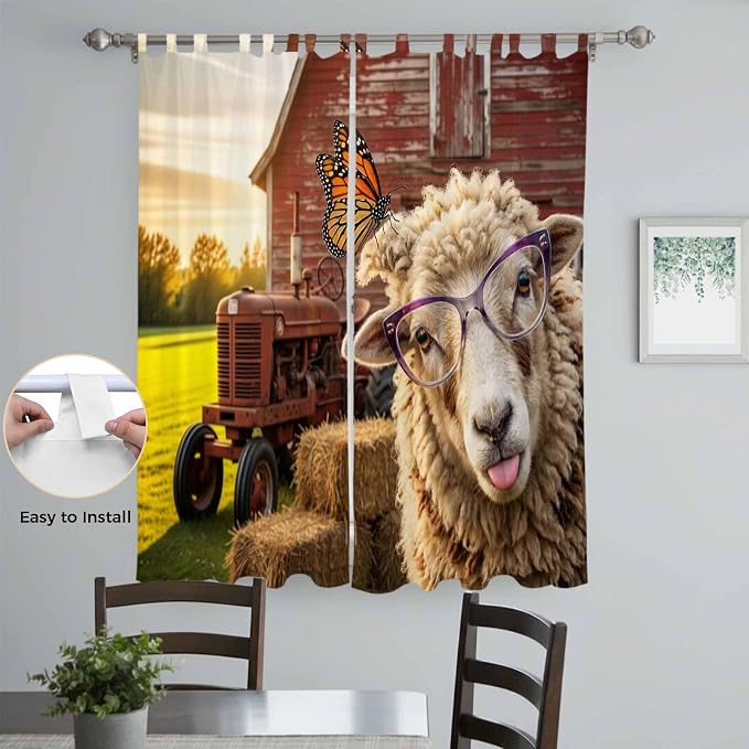Farm Sheep Living Room Curtains 84 Inch Length, Window Curtains Tab Top