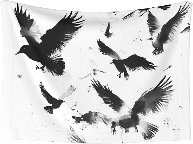 Waterproof Dog Blanket Soft Pet Blanket for Puppy Cat, Fleece Cat Throw Blankets for Furniture Bed Couch Sofa Reversible - Monochrome Flying Ravens