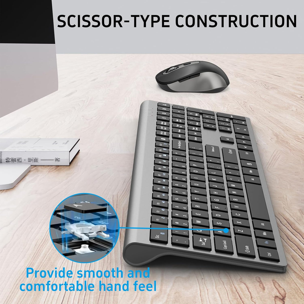 Ultra Thin Ergonomic Silent Wireless Keyboard Mouse Combo Grey
