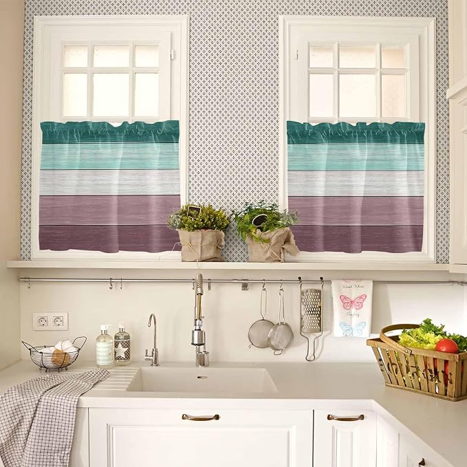 Retro Farm Woodcuts Texture Window Valance Curtains, 2 Panel