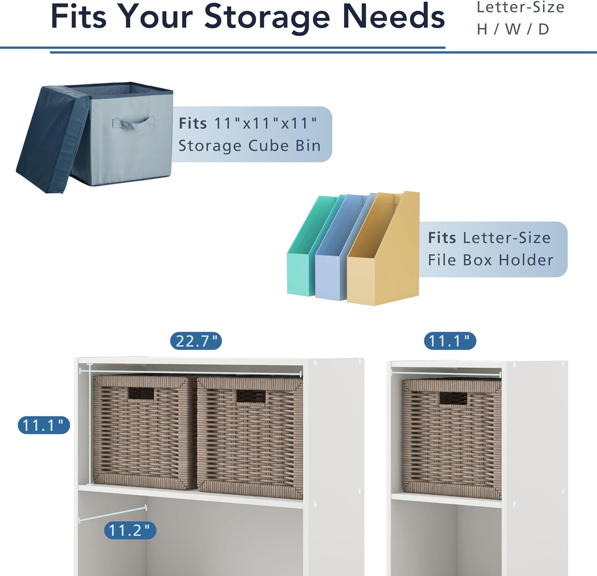 Homes: Inside + Out Apexa 2-Cube Storage Organizer Shelves, Stackable Wood Bookcase Fits Cubby Bins for Organization, Dorm Teen Room Decor & Home Office, White