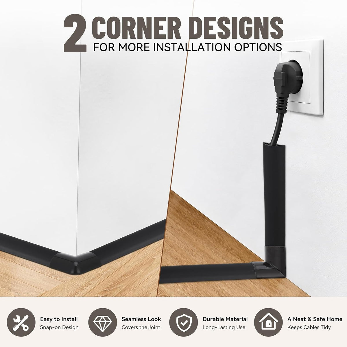 Floor Cord Cover Self Adhesive Cord Hider, Cable Management, Extension Strip Protector for Wires (Black, 1.18" x 20')