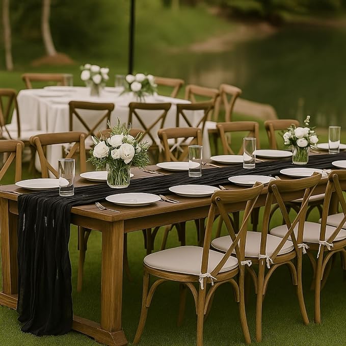 6 Pack Black 10FT Cheesecloth Table Runner 120 Inch Rustic Boho Gauze Cheese