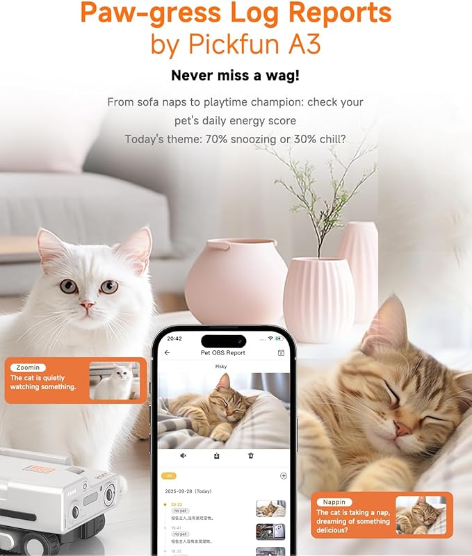 PMATE Self-Moving Pets Camera AI-Powered Rover with Auto Tracking & Patrol, 2K Live View, Night Vision, 2-Way Talk, and Auto-Recharge (A3-White)