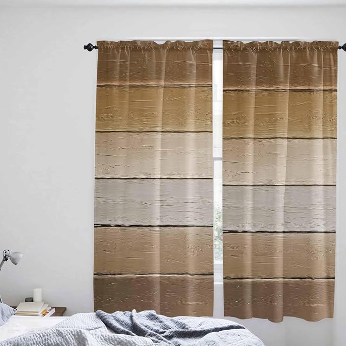 Vintage Brown Gradient Wood Grain Window Valance Curtains, Farmhouse Wood Barn