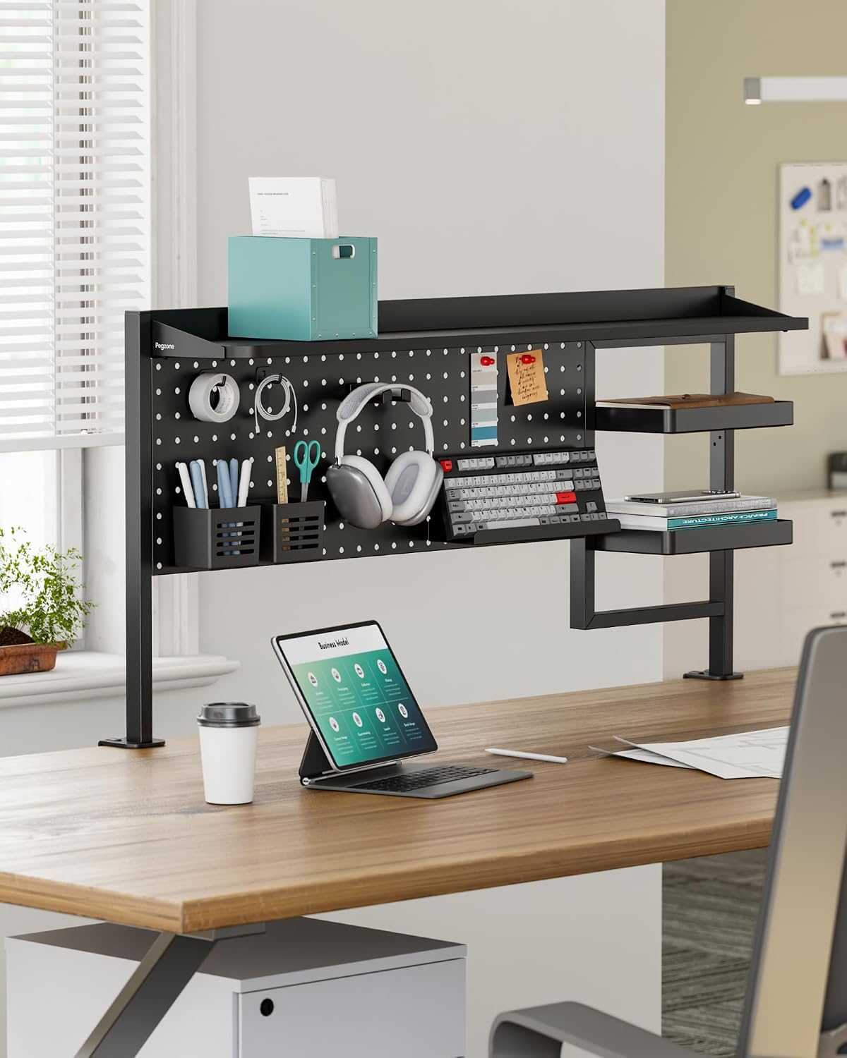 PEGZONE Clamp on Desk Shelf, 44" Desktop Shelving System, Black