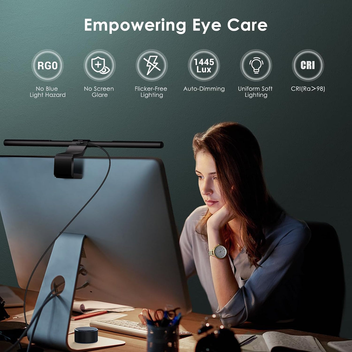 Quntis Monitor Light Bar with Remote Control, Fit for Curved/Flat Monitor, Eye-Care USB Computer Lamp Dimmable Screen Light Bar with Auto-Dimming, No Glare Home Office Gaming Desk Lamp