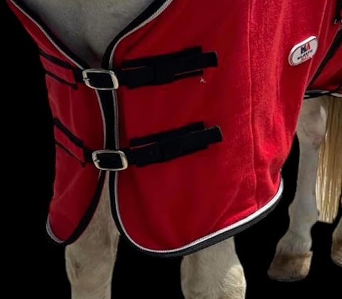 Majestic Ally Anti Pill Fleece Horse Blanket/Sheet with Silver Braided Rope (Red, 78)