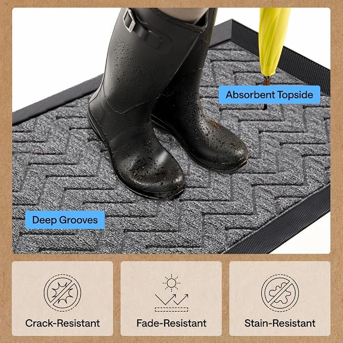 GORILLA GRIP 100% Waterproof All-Season WeatherMAX Doormat, Durable Natural