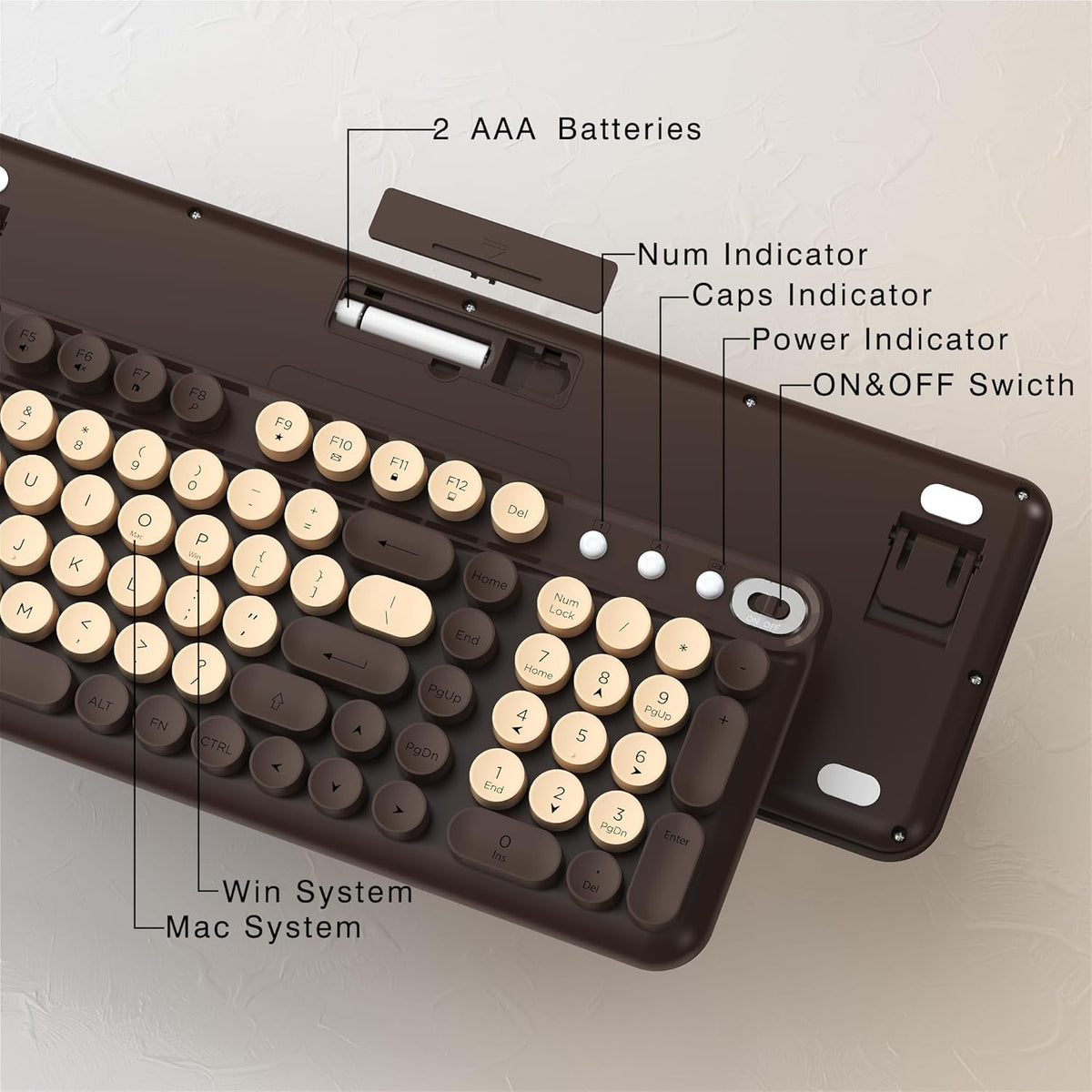 Links9+ Wireless Keyboard and Mouse Combo, Full Sized (Coffee)