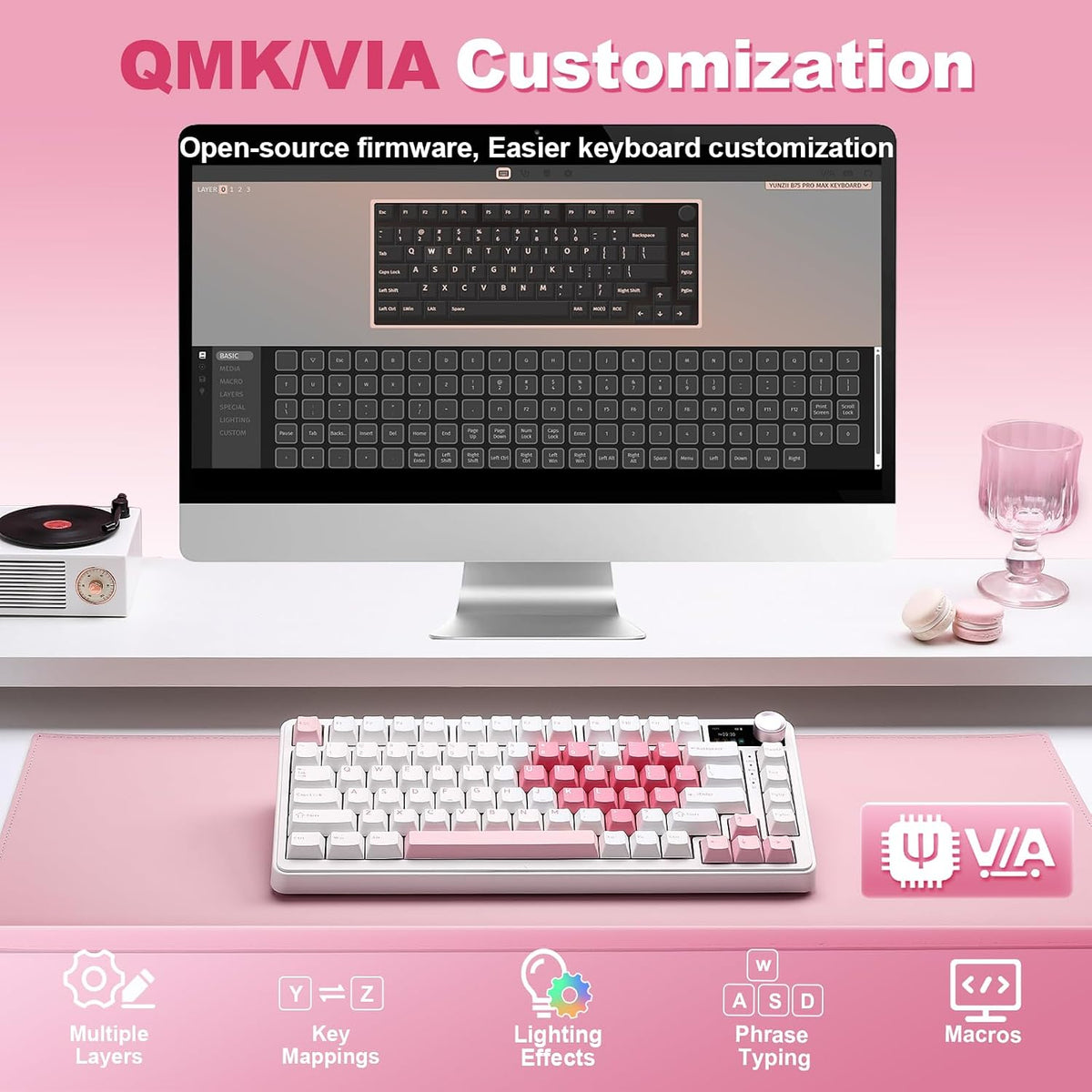 YUNZII B75 PRO MAX 75% Mechanical Keyboard (White Heart,Candy Switch)