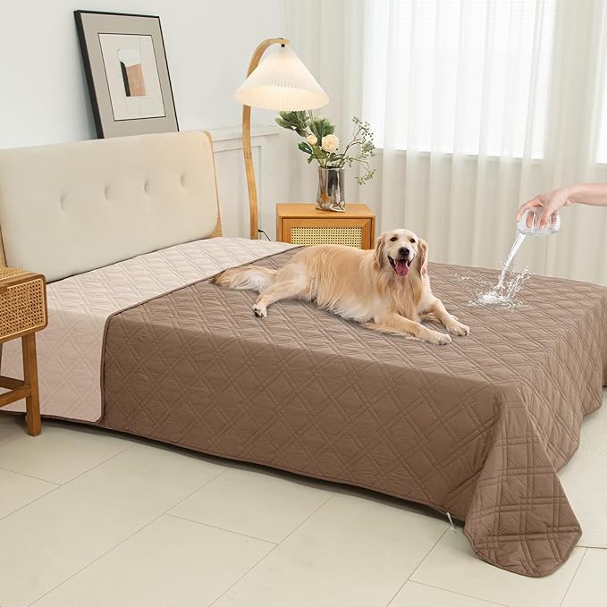 100% Waterproof Dog Couch Protector, Triple-Layer Waterproof Dog Bed Cover Pet Blanket Reversible 2-Tone Sofa Shield, Non-Slip Furniture Guard for Pets(82×92 Inch, Taupe+Apricot)