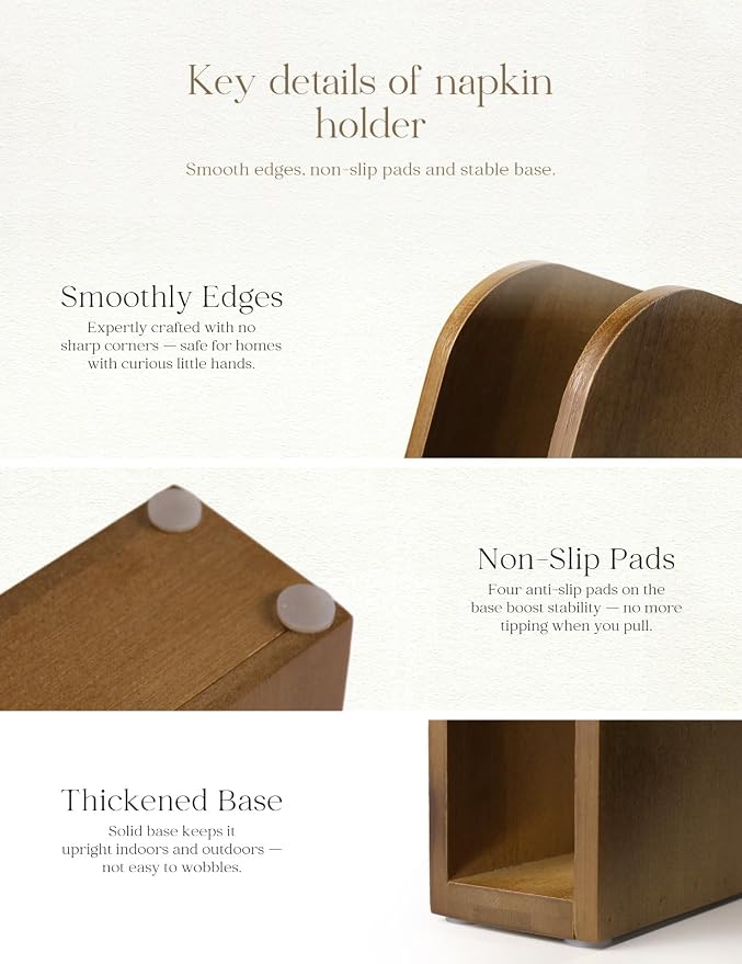 Napkin Holder for Table Stable Standing Napkin Dispenser Natural Bamboo Brown