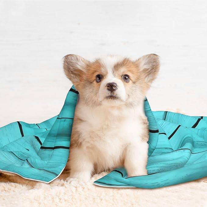 Waterproof Dog Blanket Soft Pet Blanket for Puppy Cat, Fleece Cat Throw Blankets for Furniture Bed Couch Sofa Reversible - Turquoise Wooden2