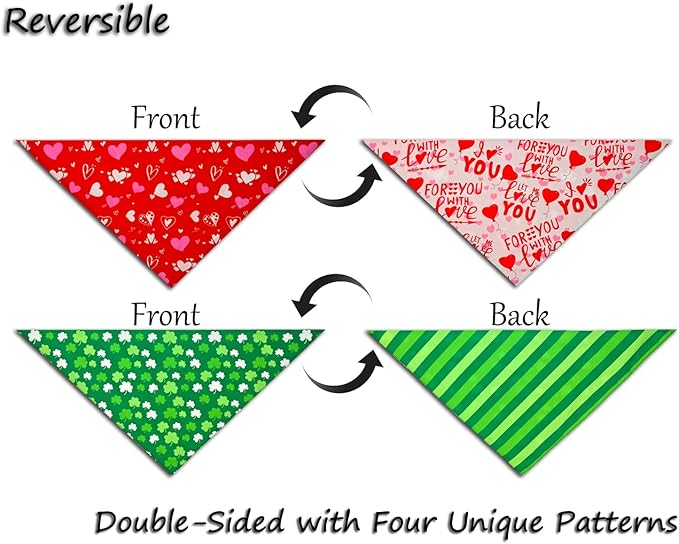 Valentine's & St. Patrick's Day Dog Bandana Set 2PCS-Small,Holiday Party Costumes,Pet Scarves for Boys and Girls,Dog Outfit Gifts for Small Dogs and Cats,Diverse Festive Styles