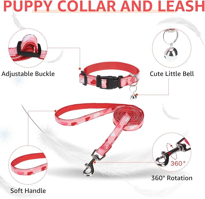 SCENEREAL Valentines Dog Harness Collar and Leash Set, Step in No Pull Soft Mesh Pet Harnesses for Small Medium Dogs Puppy Cats, No Chock Reflective Vest Harness