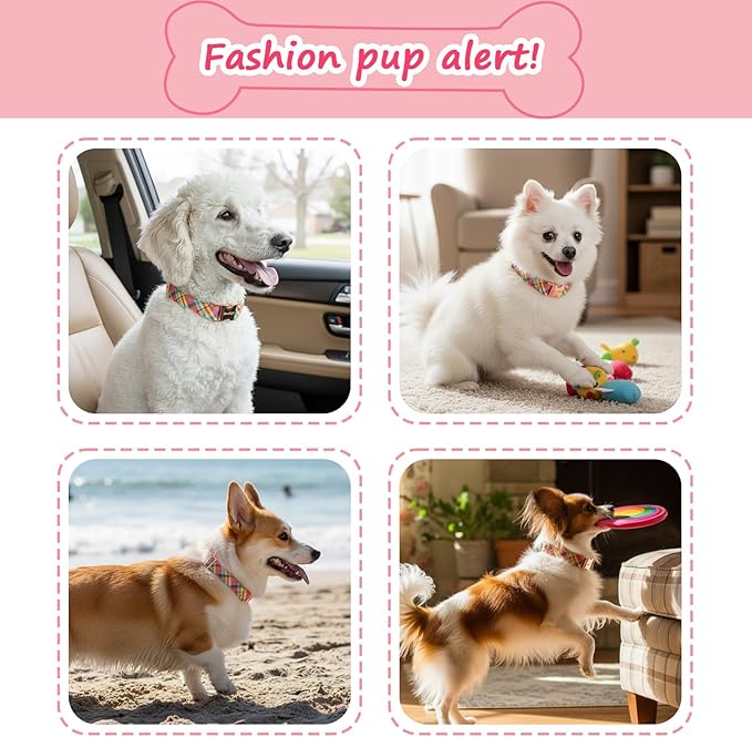 Cotton Dog Collar, Soft Adjustable Dog Collars for Extra Small Dogs, Multi-Color Plaid Dog Collar for Small Medium Large Dogs, Cute Dog Collars Perfect for Girl or Boy Dog Collars-XS