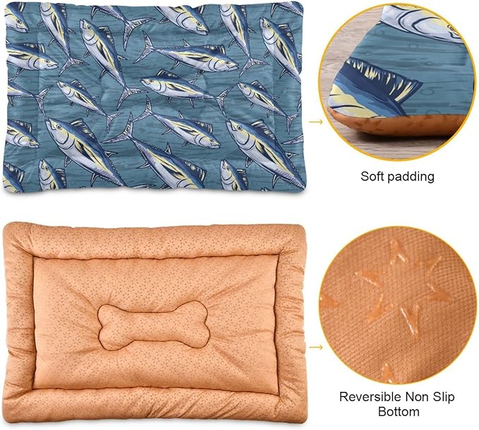 Pet Bed Marine Tuna Fish Dog Bed Mat Absorbing Non Slip Pad Pet Sleeping Mat for Small, Medium, and Large Dogs Puppy Cat 36 in x 24 in