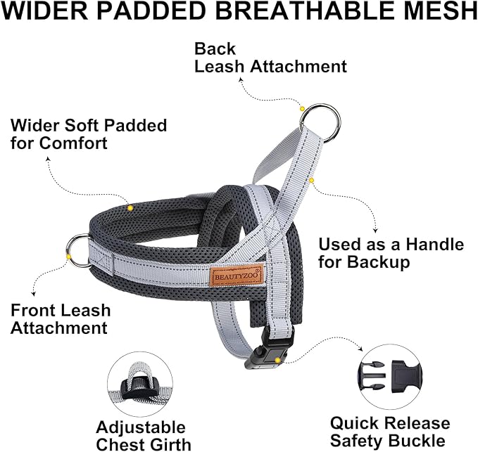 BEAUTYZOO Dog Harness for Small Dogs, No Pull Dog Harness and Leash Set, Soft Escape Proof Puppy Vest Harness with Handle, Reflective Lightweight Step in Harness for Girl Boy Dogs, Grey S