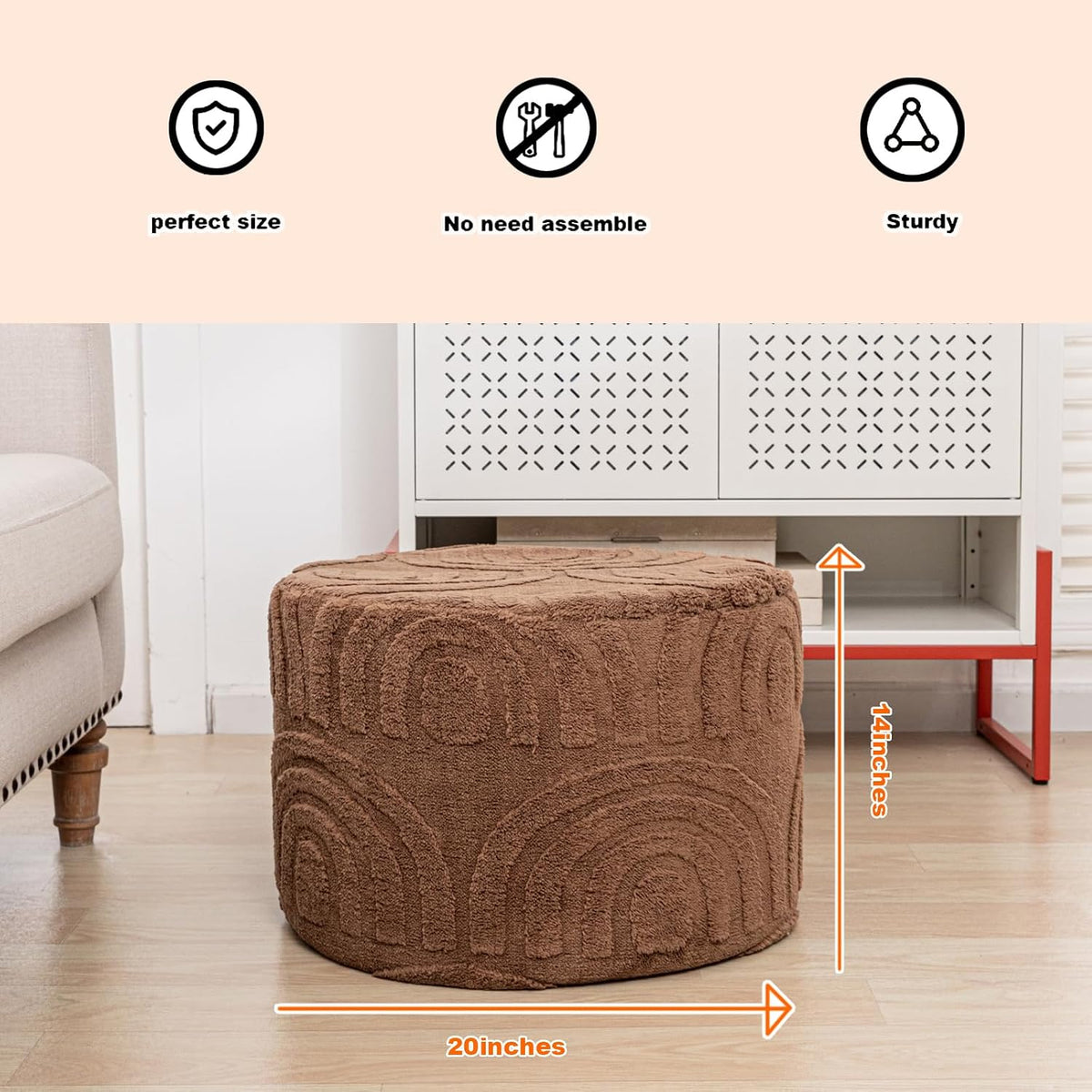 Asuprui Round Ottoman Pouf Foot Stool, Coffee 20x14 in,Sofa Couch Foot Rest