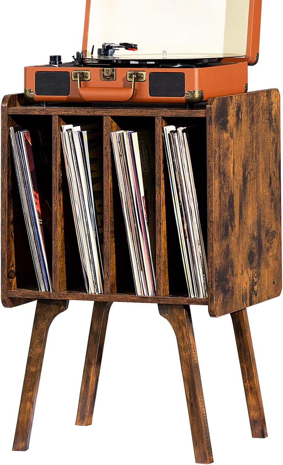 LELELINKY Rustic Brown LP Record Player Stand, Vinyl Record Storage Table