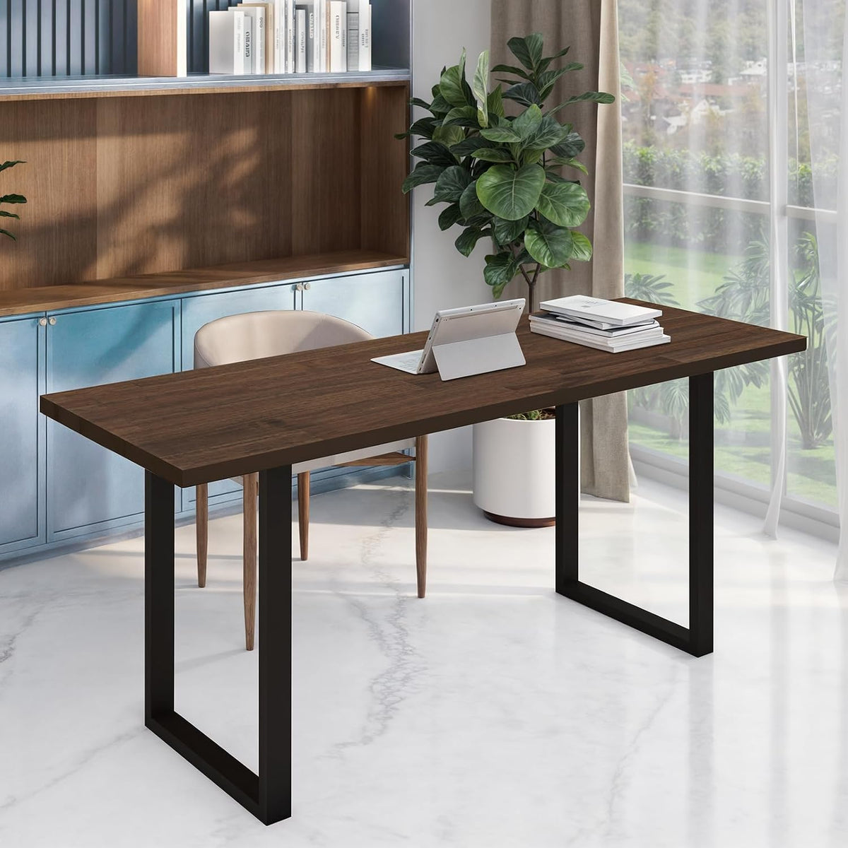 Howizz 55 x 28 in. Solid Wood Table Top, Dark Walnut Stained Acacia Desktop for Standing Desk/Office Tabletop/Countertop, 0.7in. Thick