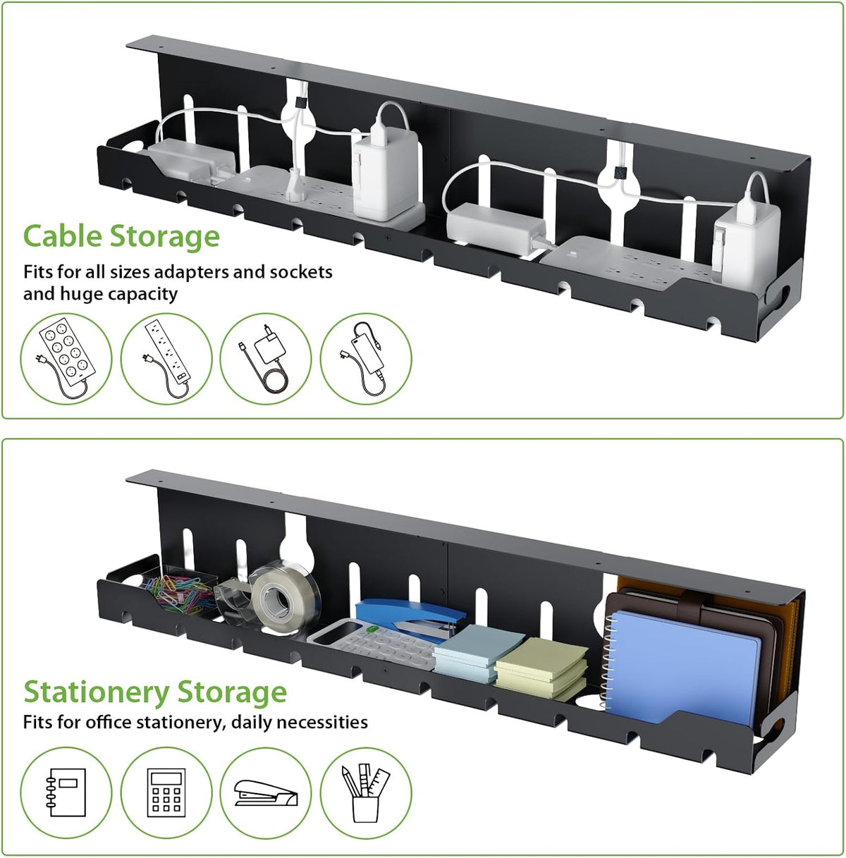 KEEGH Under Desk Cable Management Tray 32 in, Metal Cable Holder, Black