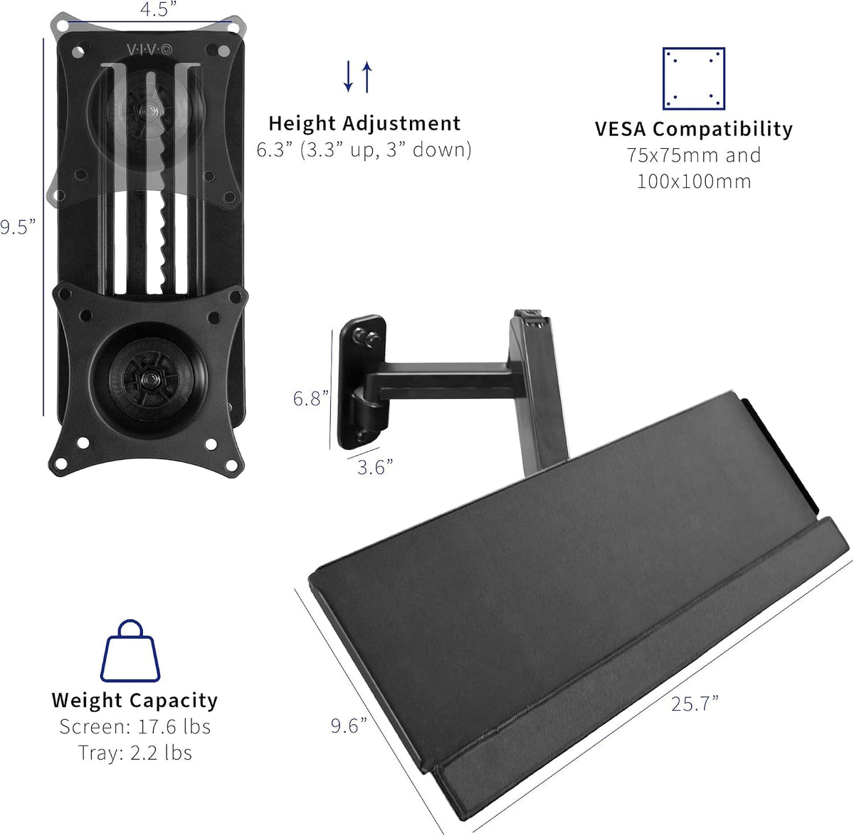 VIVO Single Monitor Wall Mount with Keyboard Tray for 17 to 32 in Screens