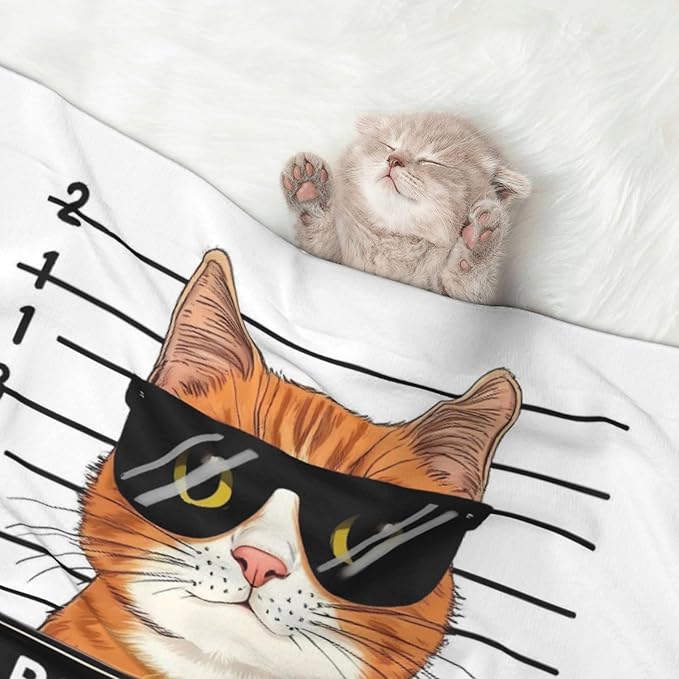 Cat Holding Mugshot Sign Print Soft Plush Pet Blanket, Washable Dog Blanket, Cat Fleece Throw, Puppy Bed Crate Mat & Sofa Couch Protector - Large