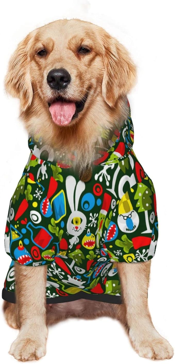 Christmas Green Monster Hoodie,Christmas Cosplay Dog Clothes with Pocket and Hat Winter Clothes Sweaters Xx-Large