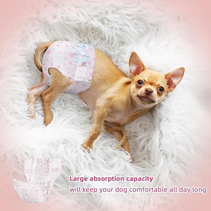 Disposable Dog Diapers Female 90 Count Puppy Diapers Female (Waist 13.4-19.7 in L) Super Absorbent Large Dog Pads for Heat Excitable Urination or Incontinence - Pink