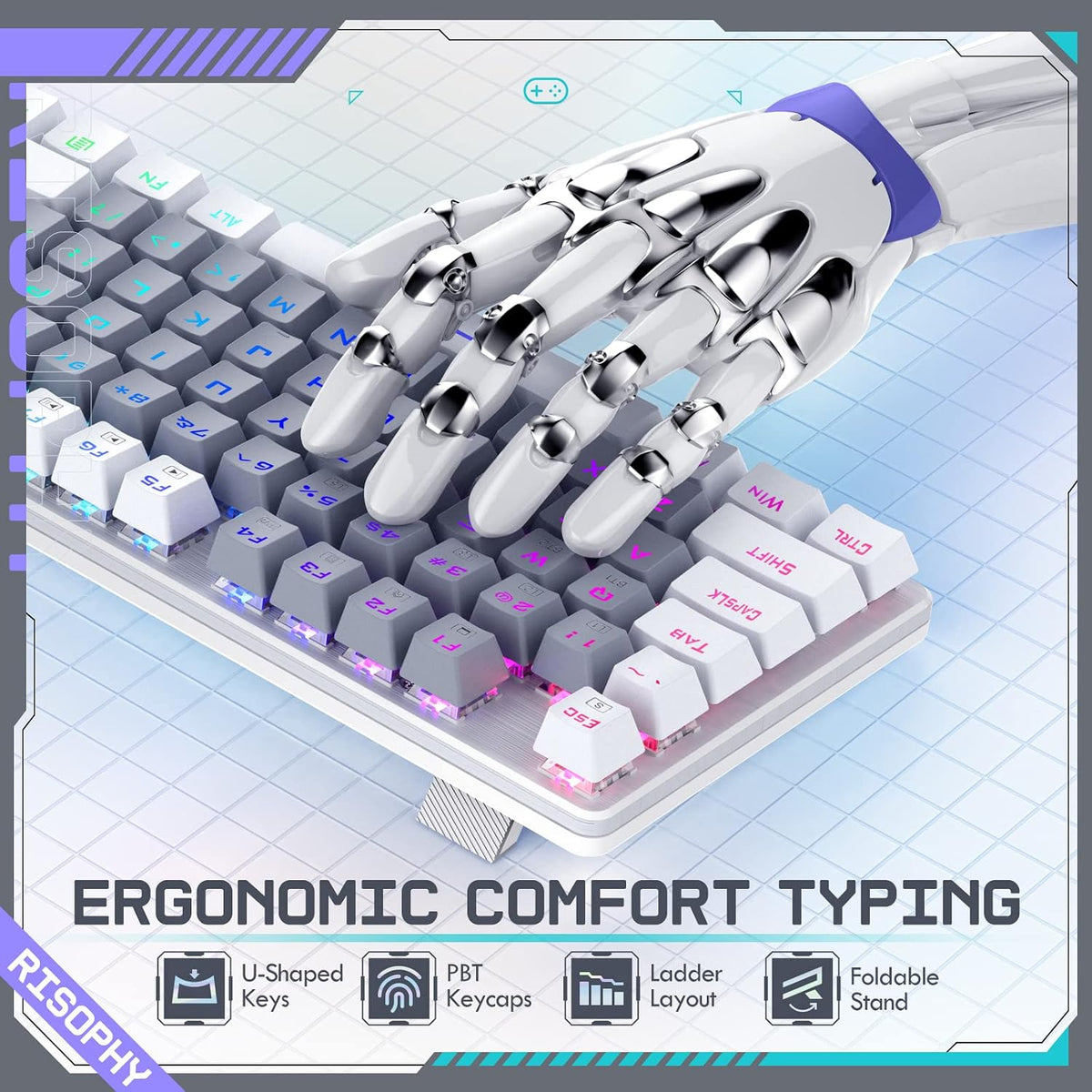 RisoPhy Wireless Mechanical Keyboard, Triple Mode 2.4G/USB-C/Bluetooth Gaming Keyboard, 104 Keys Programmable, Customize RGB Backlit, Red Switch, Bicolor PBT Keycaps, Rechargeable Wired for Laptop PC