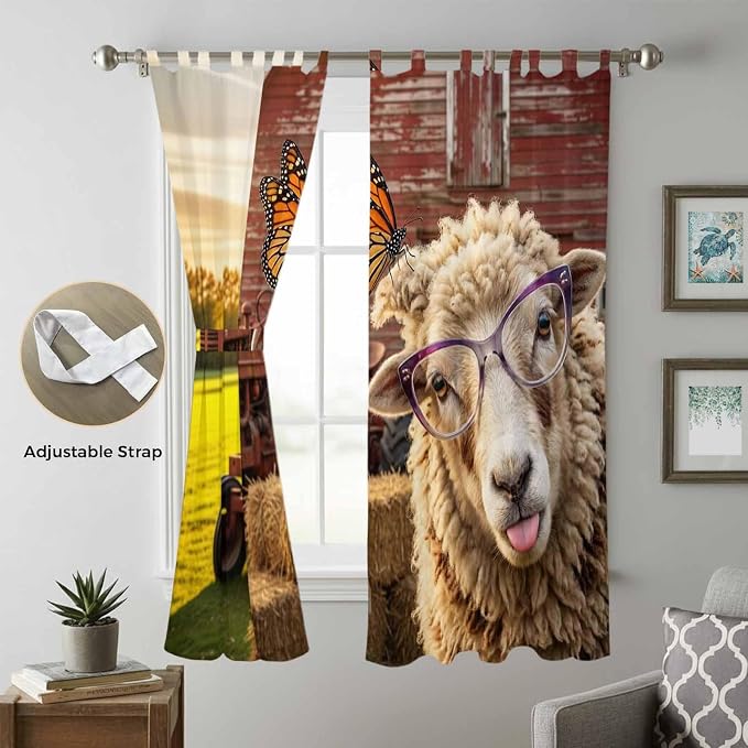 Farm Sheep Living Room Curtains 96 Inch Length, Window Curtains Tab Top