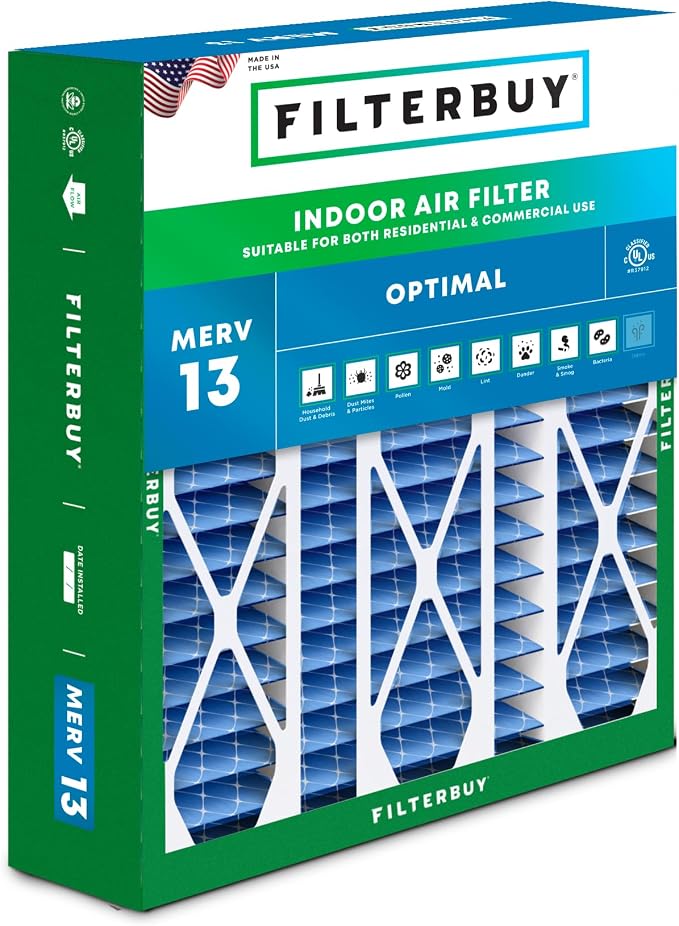 Filterbuy 20x25.25x3.5 Air Filter MERV 13 Optimal Smoke & Allergy Defense