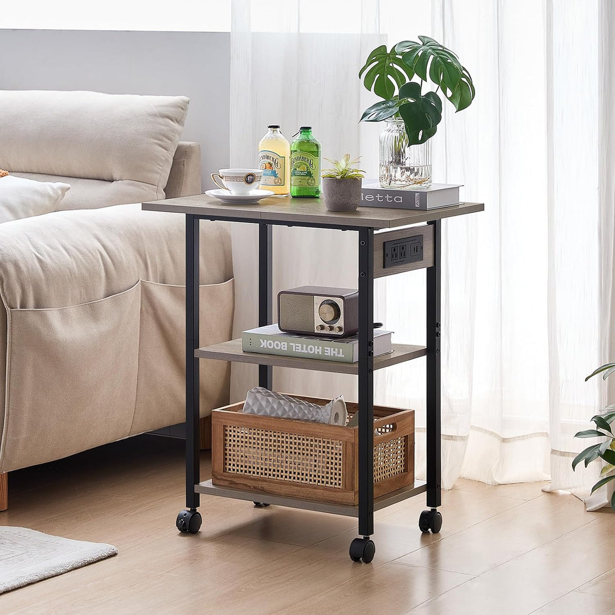 Lerliuo 3-Tier Printer Stand with Charging Station, Rolling Printer Table