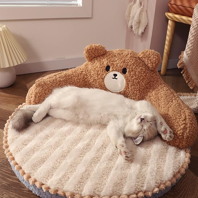 Cat Bed, Cute Bear Hug Design Dog Cat Beds Cuddler Bear Plush Pet Beds, Warm Soft Soothing High Backrest Dog Beds for Medium Small Dogs Puppy Kitty (Little Bear)
