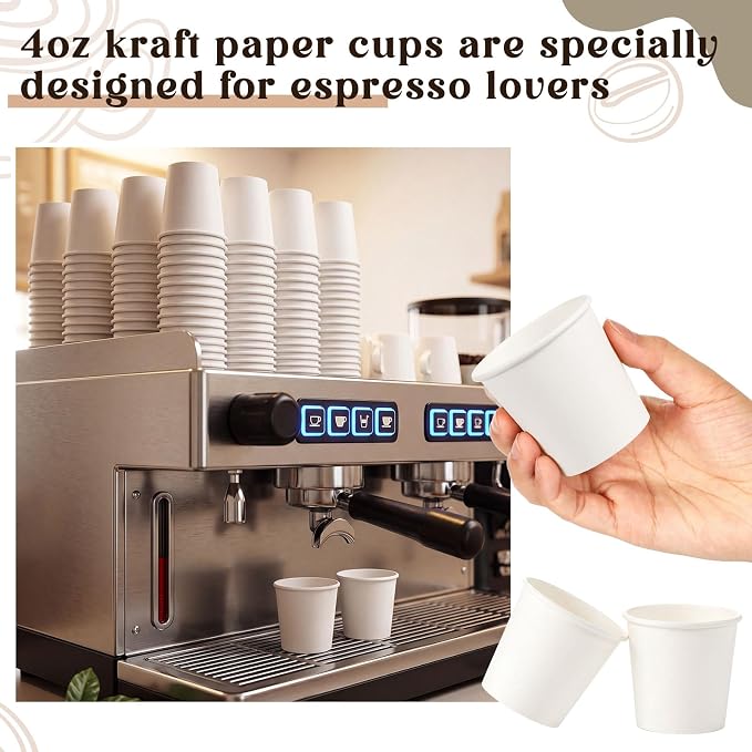 100 Pack 4oz Mini Coffee Cups Disposable Paper Cups Hot or Cold Beverage Cup