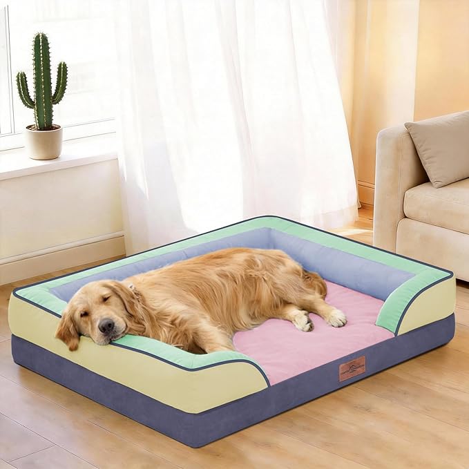 Comfort Expression Orthopedic Dog Bed for Extra Large Dogs 42x30 Inch, Waterproof Egg Crate Foam XL Pet Bed with Removable Bolsters, Dog Couch with Washable Cover & Non-Slip Bottom, Frosted Grape